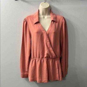 Elegant Coral Wrap Blouse